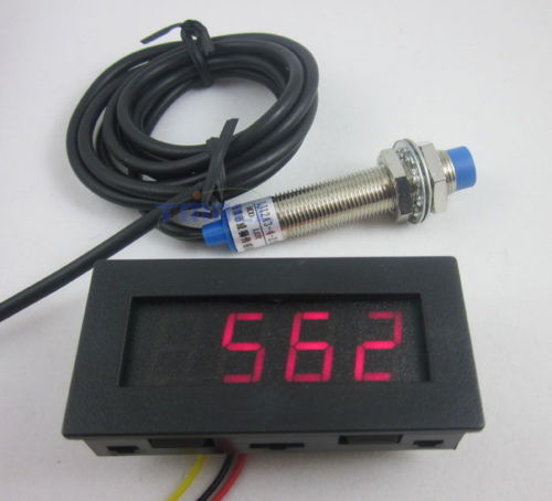 타코미터 4 디지털 rpm 미터 근접 스위치 센서가있는 적색 led 속도계 npn 3 전선